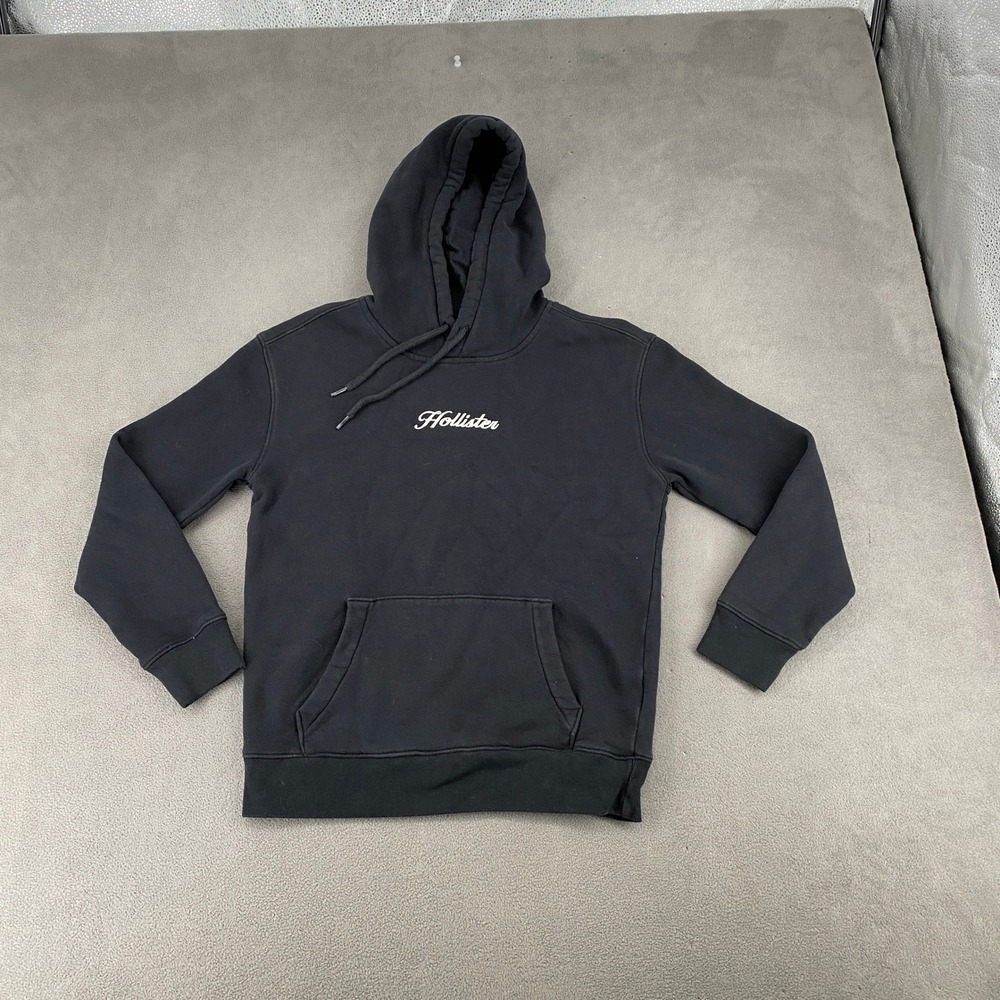 Hollister Black Embroidered Script Logo Pullover Hoodie XS Y2K Mallcore Fleece